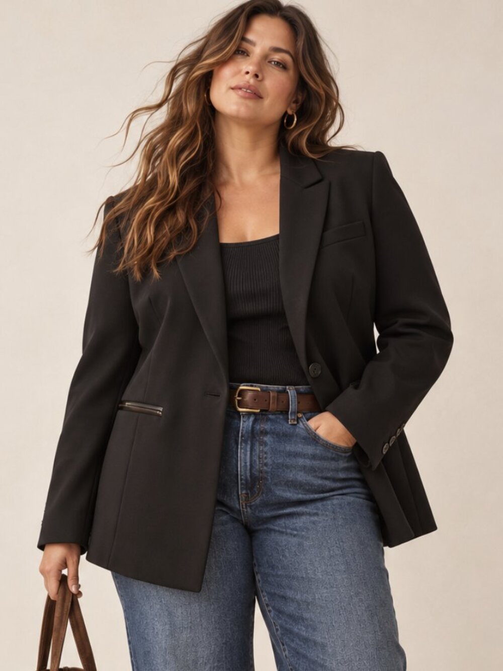 Lane Bryant Size 18 Black Ponte Blazer Zip Pocket Tailored Stretch Jacket